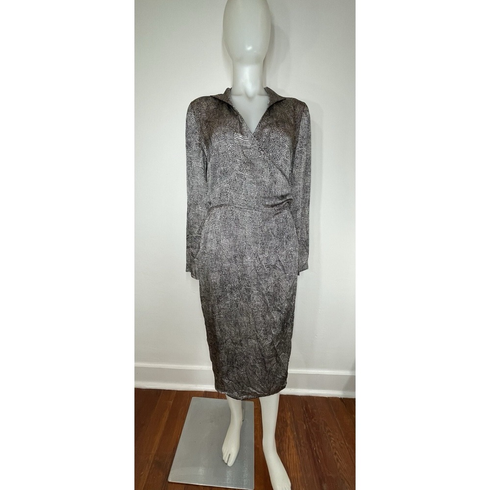 Silk Wrap Dress Reptile Print Silver Gray Black Studio 148 New York SZ 10